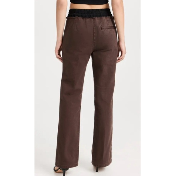 3.1 Phillip Lim Denim Pull On Combo High Rise Straight Leg Brown Pants, Medium - Picture 3 of 13